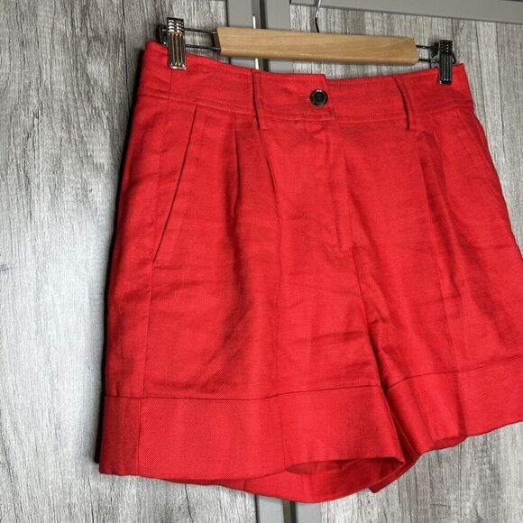 J Crew Shorts Size 2 Line Blend Cuffed Red Color High Rise Lined Pockets - Picture 2 of 8